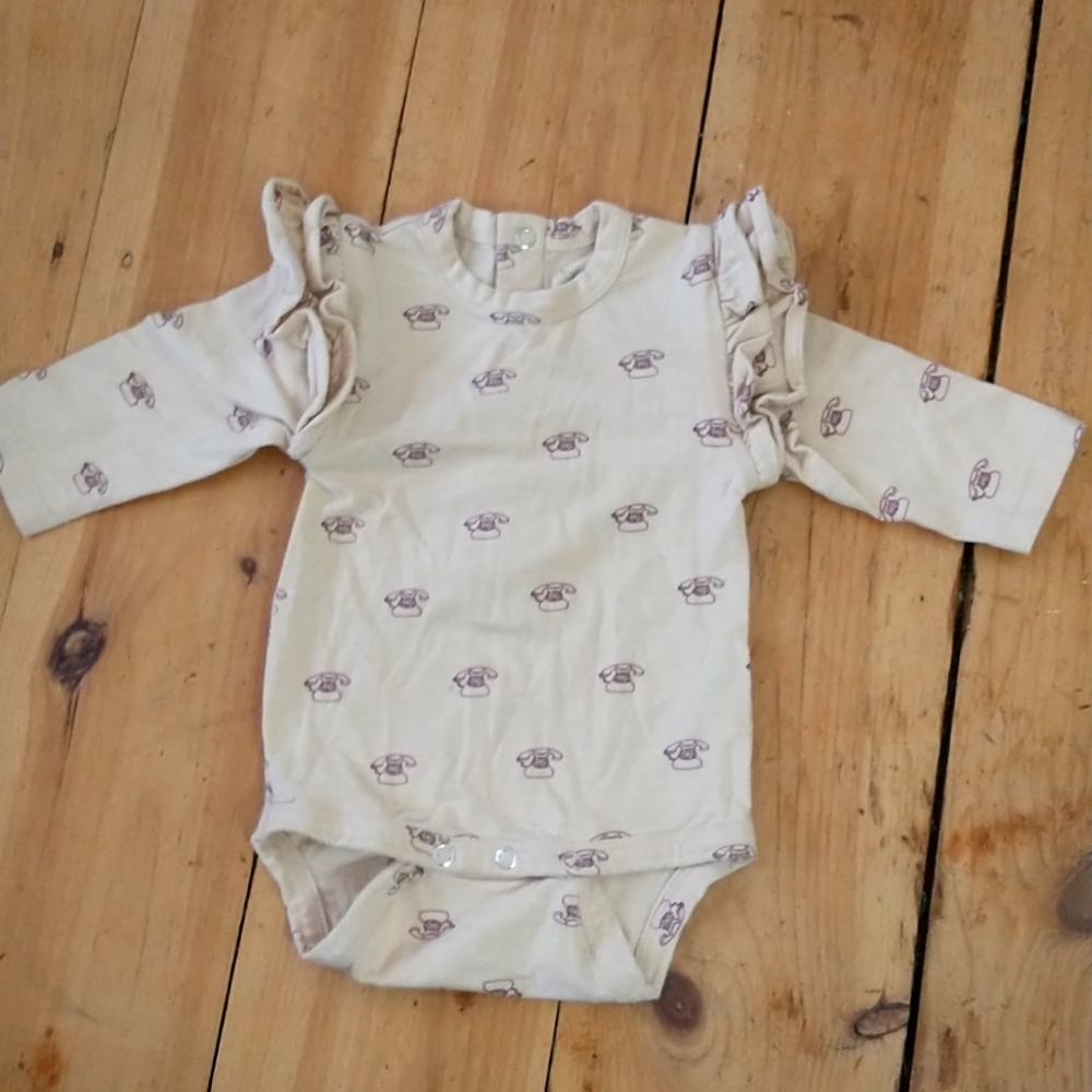 Kate Quinn Little Telephones Ruffle Sleeve Bodysuit 3-6m